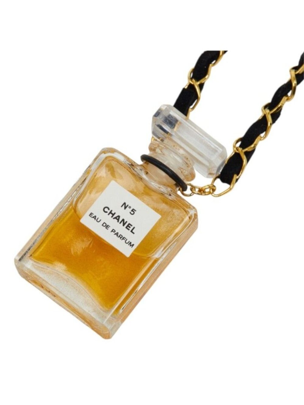 Chanel No. 5 Audu Parfum Perfume Bottle Chain Pendant Gold Black Plated Necklace
